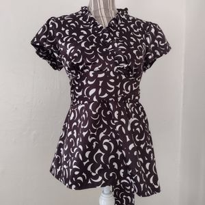 Ann Taylor Brown Print Cap Sleeve Wrap Style Blouse Size 4 NEW